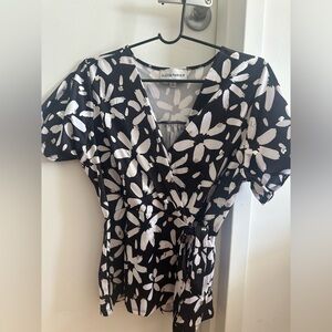 Black and White Floral Wrap Top